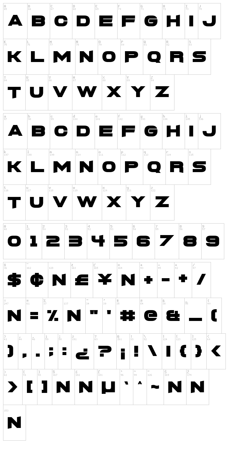 FoughtKnight X font map